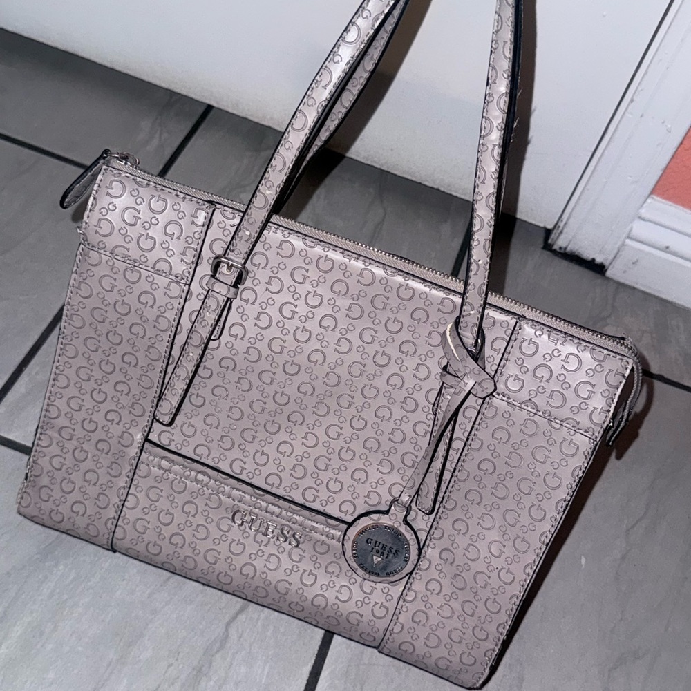 Guess Taupe Monogram Tote Bag